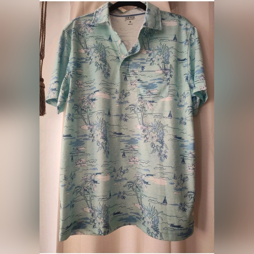 Izod Saltwater Shirt Men's M Tropical Resort Casual Relaxed Polo